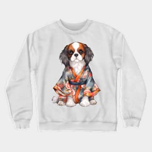 Watercolor Cavalier King Charles Spaniel Dog in Kimono Crewneck Sweatshirt